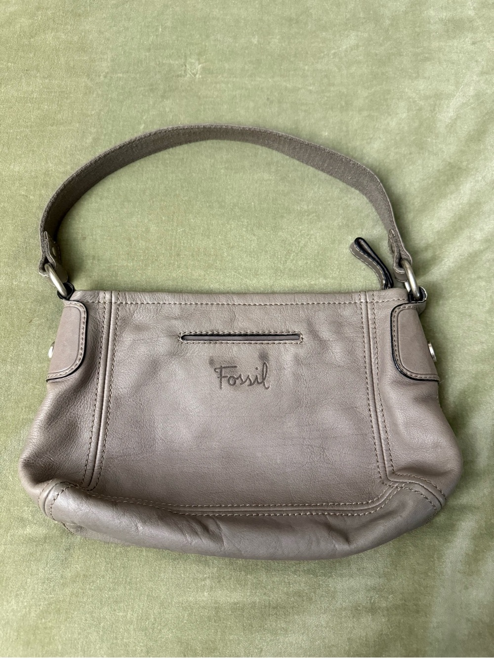 Vintage Fossil Grey Leather Shoulder Bag Purse Carryall #OSP